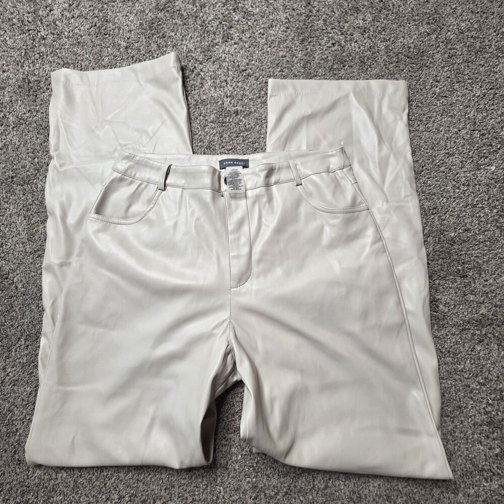 Sans Souci Faux Leather Pants Size Large Beige Straight Leg Office Party